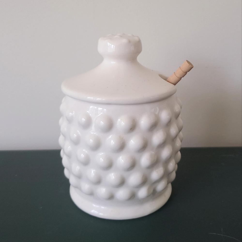 SOLD - Vintage ceramic hobnail honey jar